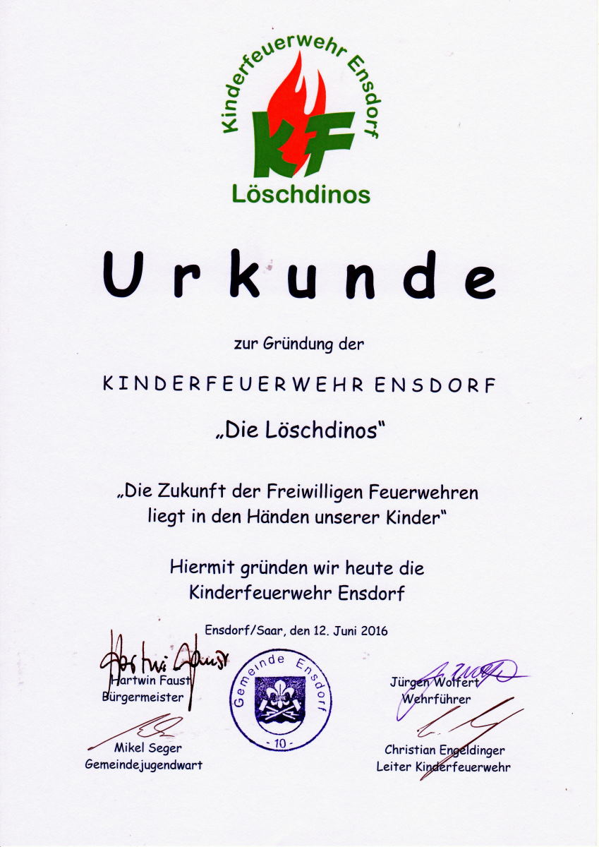 Kinderfeuerwehr Urkunde w